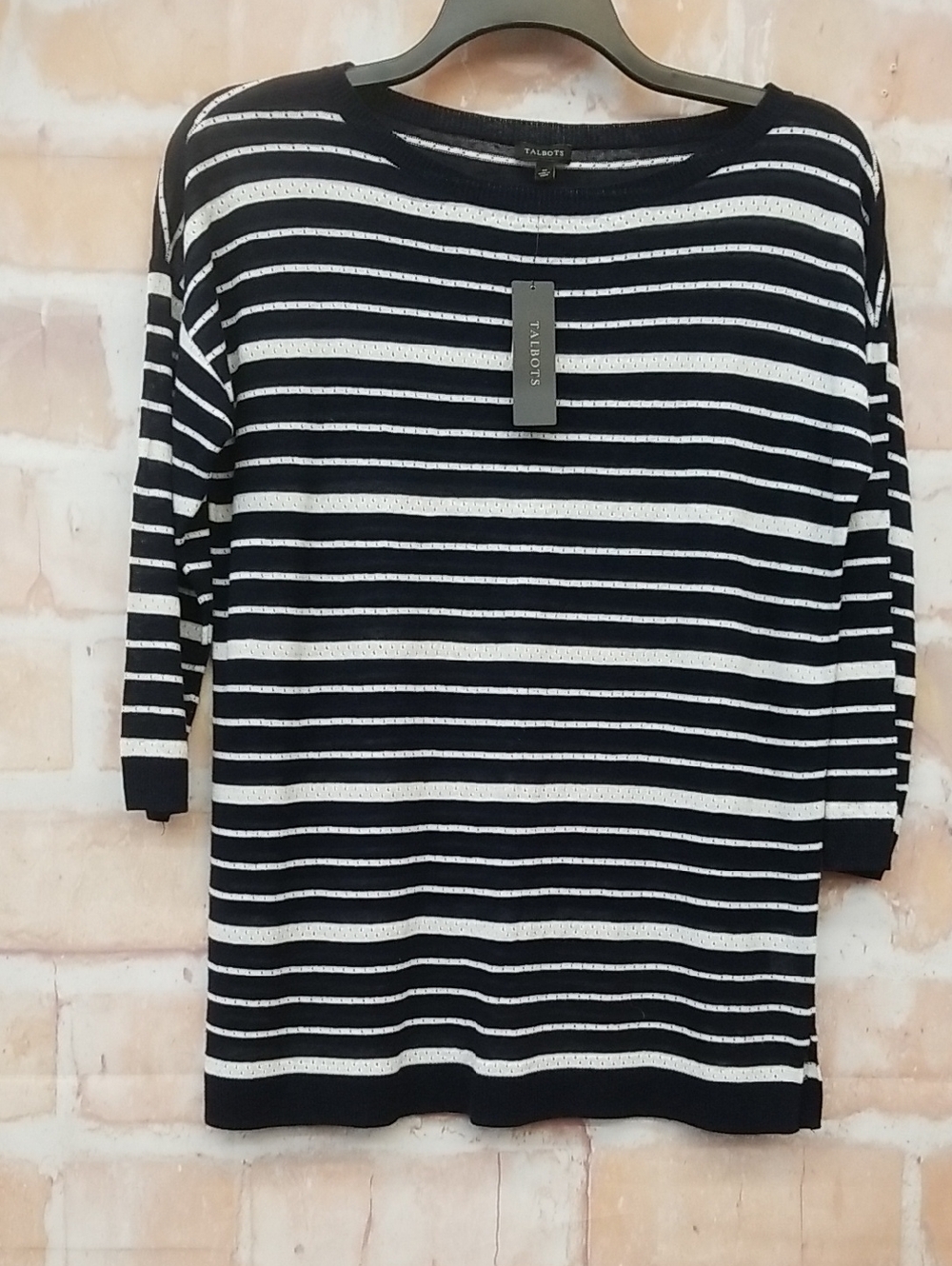 Womens Talbots Black and White Striped Crewneck Shirt